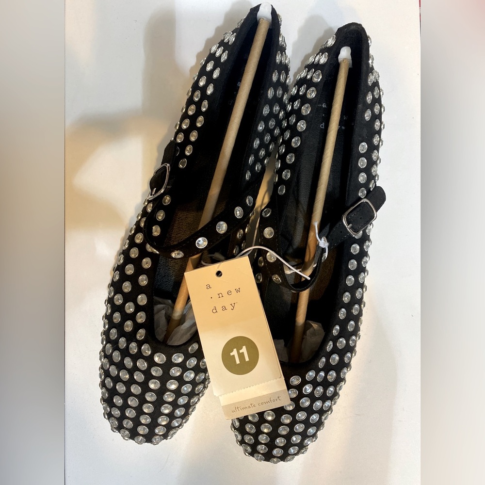 A new day black Issa rhinestone ballet flats
